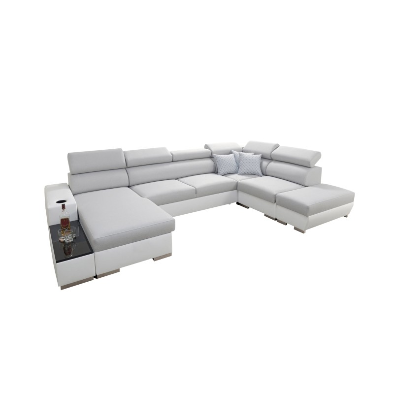 Narożnik w kształcie U Napoli VI z funkcją spania i barkiem - Welur, Amor Velvet 4314 + Ecoskóra + Ecoskóra Narożnik w kształcie U Napoli VI z funkcją spania i barkiem - Welur, Amor Velvet 4314 + Ecoskóra + Ecoskóra