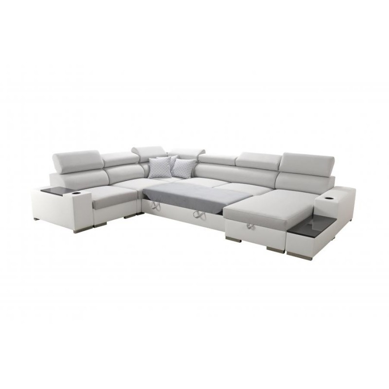 U-shaped corner sofa Napoli VIII with a sleeping function – Woven Fabric, Sawana 14 + Eco-leather + Eco-leather