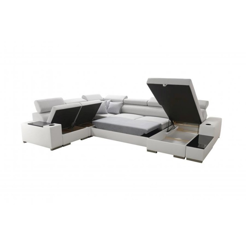 Napoli VIII U-shaped sectional sofa with a sleeping function – Weave, Sawana 72 + Eco-leather + Eco-leather