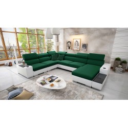 U-förmiges Ecksofa Napoli VIII mit Schlaffunktion – Samt, Amor Velvet 4311 + Kunstleder + Kunstleder