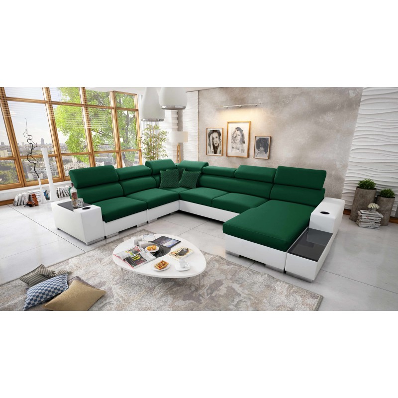 U-förmiges Ecksofa Napoli VIII mit Schlaffunktion – Samt, Amor Velvet 4311 + Kunstleder + Kunstleder