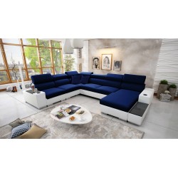 Sofá esquinero en forma de U Napoli VIII con función para dormir – Terciopelo, Amor Velvet 4314 + Cuero ecológico + Cuero ecológ