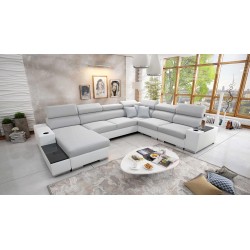 U-förmiges Ecksofa Napoli VIII mit Schlaffunktion – Flechtwerk, Lexo 6601 + Kunstleder + Kunstleder