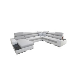 U-shaped corner sofa Napoli VIII with a sleeping function – Woven Fabric, Sawana 14 + Eco-leather + Eco-leather