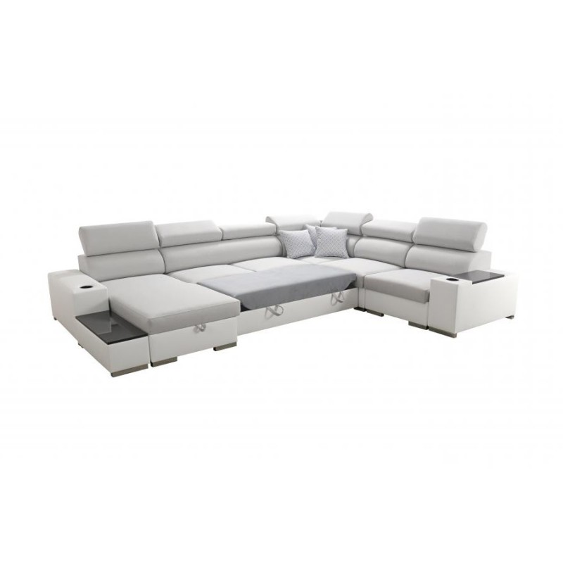 U-shaped corner sofa Napoli VIII with a sleeping function – Woven Fabric, Sawana 14 + Eco-leather + Eco-leather