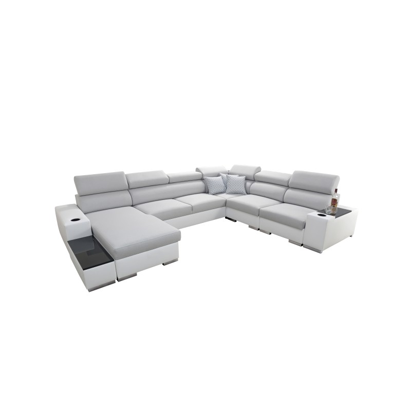 Napoli VIII U-shaped sectional sofa with a sleeping function – Weave, Sawana 72 + Eco-leather + Eco-leather