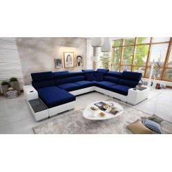 U-förmiges Ecksofa Napoli VIII mit Schlaffunktion – Velours, Amor Velvet 4314 + Kunstleder + Kunstleder