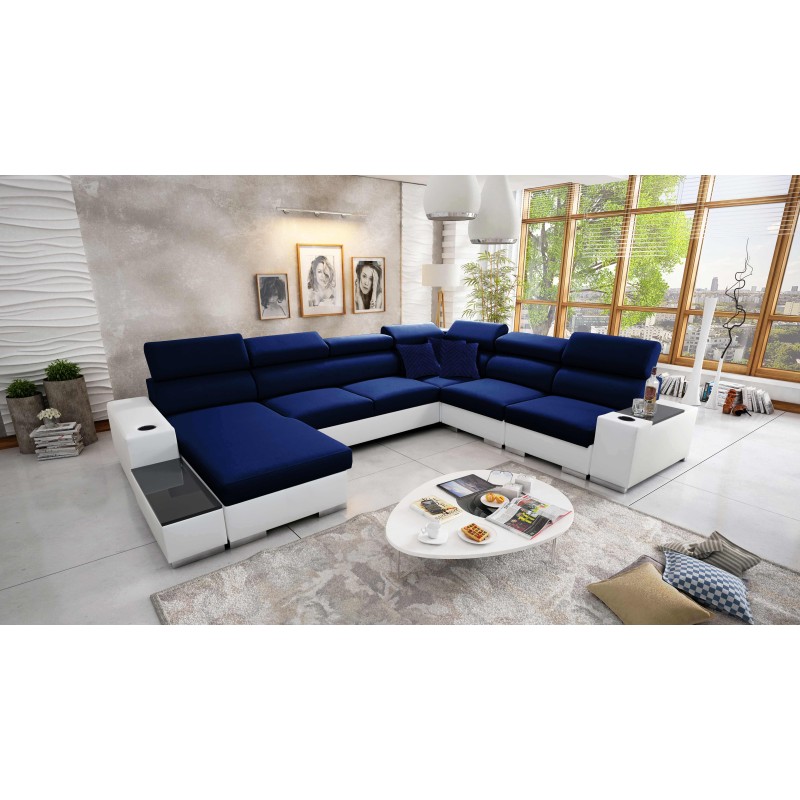 U-förmiges Ecksofa Napoli VIII mit Schlaffunktion – Velours, Amor Velvet 4314 + Kunstleder + Kunstleder