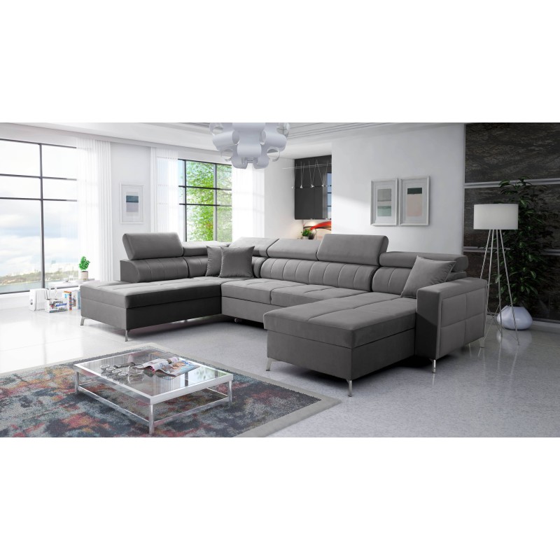 Ecksofa in U-Form Oslo VI mit Schlaffunktion - Velvet, Jaguar 2167