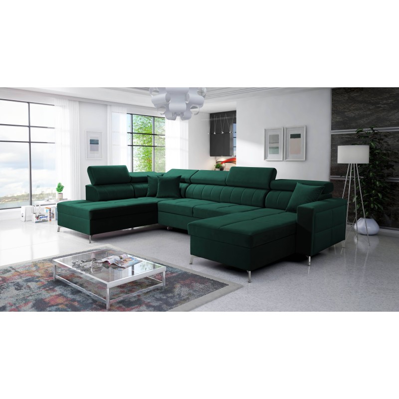 Sofá esquinero en forma de U Oslo VI con función de cama - Velvet, Jaguar 2185