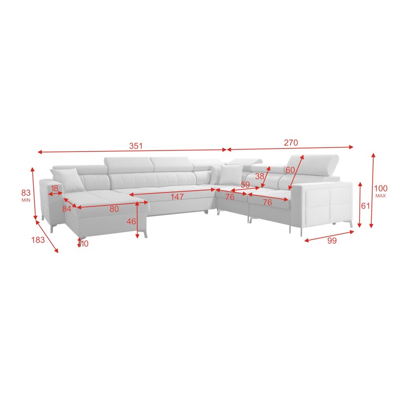 U-shaped corner sofa Oslo VII with sleeping function - Velvet, Jaguar 2162 U-shaped corner sofa Oslo VII with sleeping function - Velvet, Jaguar 2162