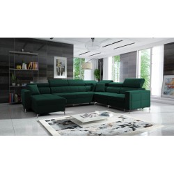 Sofá esquinero en forma de U Oslo VII con función de cama - Terciopelo, Jaguar 2185