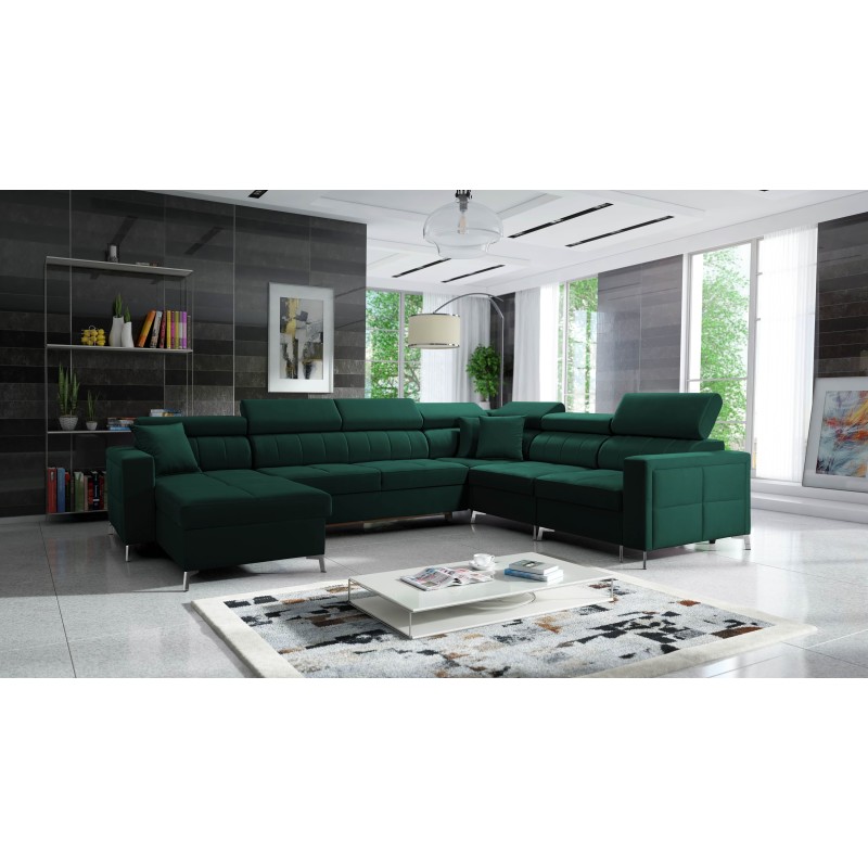 Sofá esquinero en forma de U Oslo VII con función de cama - Terciopelo, Jaguar 2185