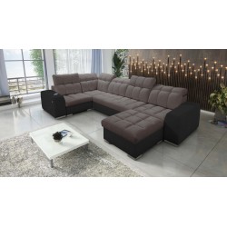 bMeta Title:/b Sofá esquinero en forma de U Prisma IV con función de cama | Terciopelo | Apto para mascotas, Terra 26 + Ecocuero