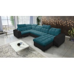 bMeta Título:/b Sofá en forma de U Prisma IV con función de cama | Terciopelo | Apto para mascotas, Terra 75 + Eco-cuero negro
