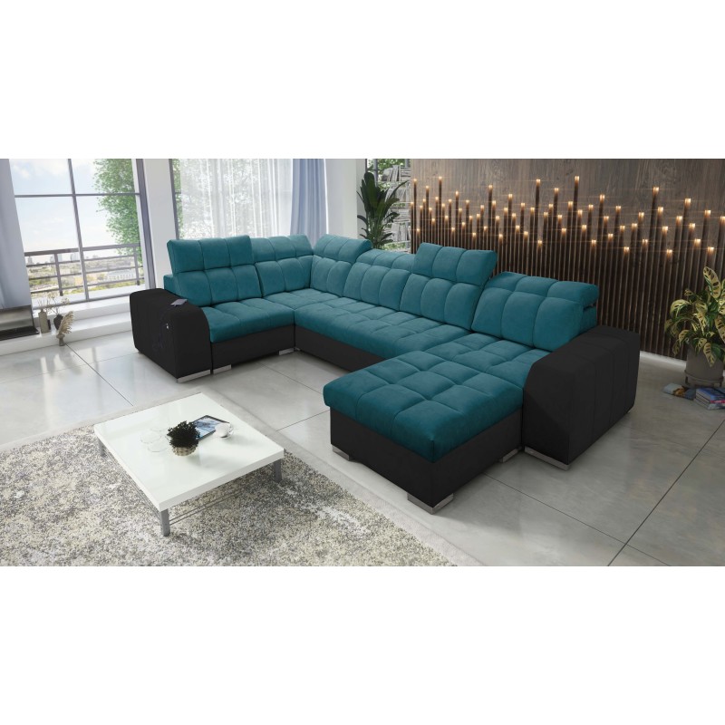 bMeta Título:/b Sofá en forma de U Prisma IV con función de cama | Terciopelo | Apto para mascotas, Terra 75 + Eco-cuero negro