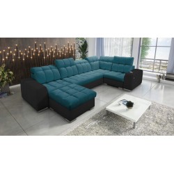 bMeta Título:/b Sofá en forma de U Prisma IV con función de cama | Terciopelo | Apto para mascotas, Terra 75 + Eco-cuero negro