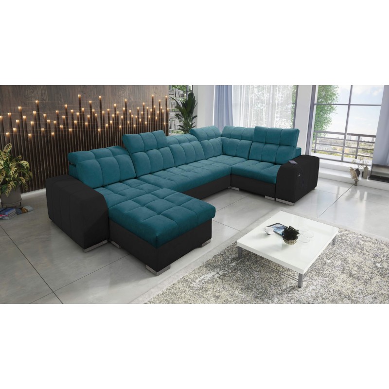 bMeta Título:/b Sofá en forma de U Prisma IV con función de cama | Terciopelo | Apto para mascotas, Terra 75 + Eco-cuero negro