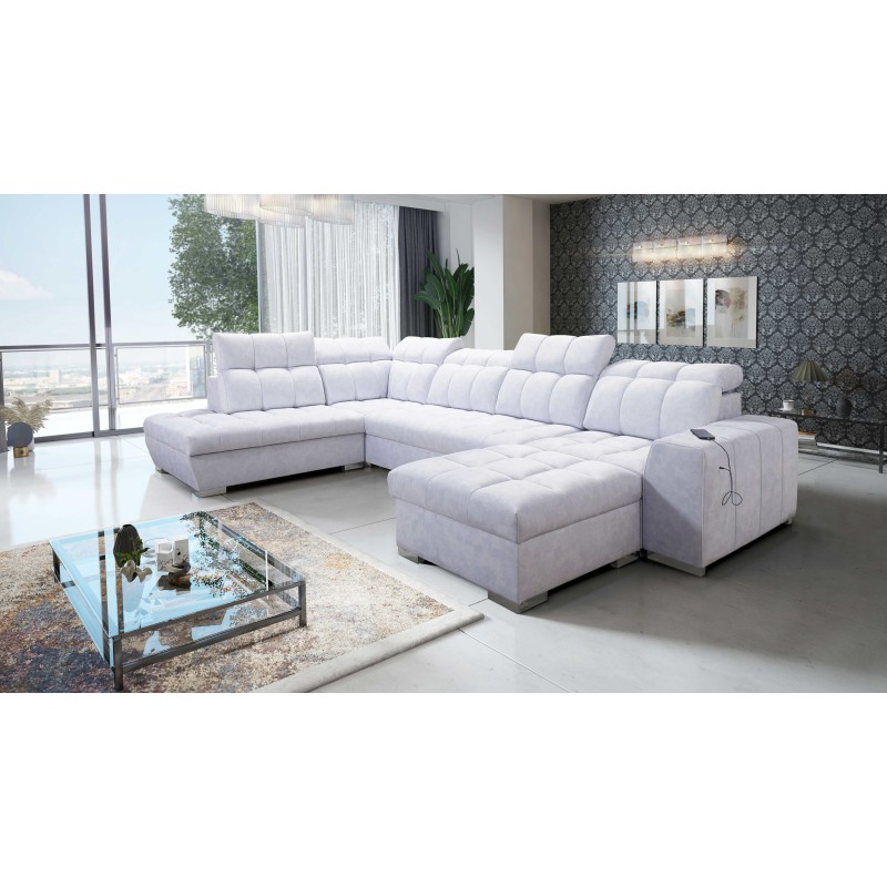 U-förmiges Sofa Prisma VI mit Schlaffunktion, USB-Anschluss und Stauraum - Samt | Haustierfreundlich, Terra 80