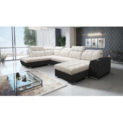 U-shaped Prisma VI sectional sofa with a sleeping function, USB port, and storage - Velvet | Pet friendly, Terra 13 + Black Eco-