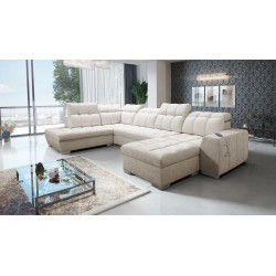 U-förmiges Ecksofa Prisma VI mit Schlaffunktion, USB-Anschluss und Stauraum - Samt | Haustierfreundlich, Terra 13