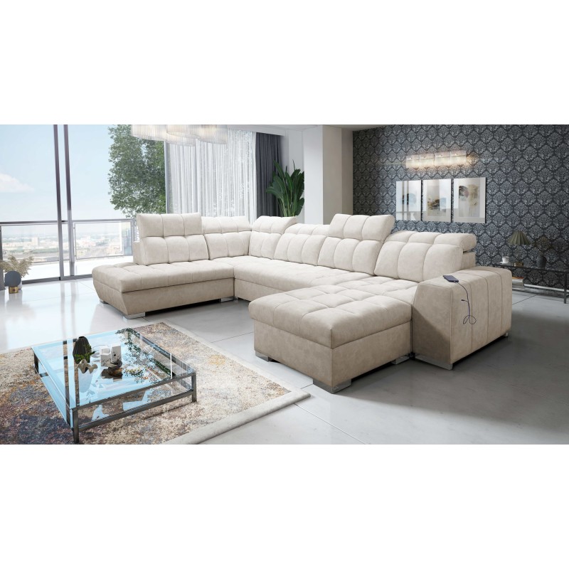 U-förmiges Ecksofa Prisma VI mit Schlaffunktion, USB-Anschluss und Stauraum - Samt | Haustierfreundlich, Terra 13 U-förmiges Ecksofa Prisma VI mit Schlaffunktion, USB-Anschluss und Stauraum - Samt | Haustierfreundlich, Terra 13