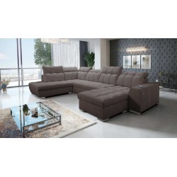 U-förmige Ecksofa Prisma VI mit Schlaffunktion, USB-Anschluss und Stauraum - Samt | Haustierfreundlich, Terra 26