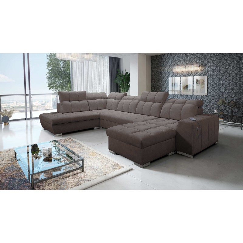U-förmige Ecksofa Prisma VI mit Schlaffunktion, USB-Anschluss und Stauraum - Samt | Haustierfreundlich, Terra 26 U-förmige Ecksofa Prisma VI mit Schlaffunktion, USB-Anschluss und Stauraum - Samt | Haustierfreundlich, Terra 26
