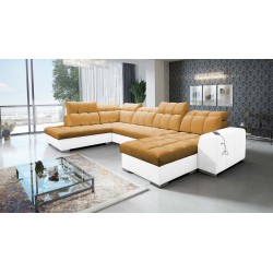 Prisma VI U-shaped corner sofa with sleeping function, USB port, and storage - Velvet | Pet friendly, Terra 48 + Eco-leather