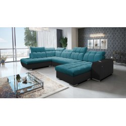 U-förmiges Ecksofa Prisma VI mit Schlaffunktion, USB-Anschluss und Stauraum - Velvet | Haustierfreundlich, Terra 75 + schwarze Ö