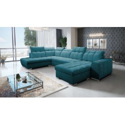 U-förmiges Ecksofa Prisma VI mit Schlaffunktion, USB-Anschluss und Stauraum - Samt | Haustierfreundlich, Terra 75