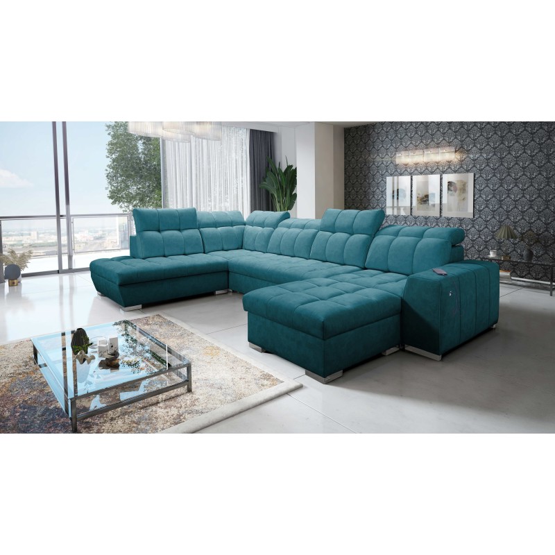 U-förmiges Ecksofa Prisma VI mit Schlaffunktion, USB-Anschluss und Stauraum - Samt | Haustierfreundlich, Terra 75 U-förmiges Ecksofa Prisma VI mit Schlaffunktion, USB-Anschluss und Stauraum - Samt | Haustierfreundlich, Terra 75