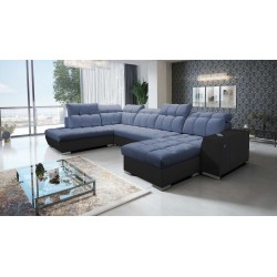 Ecksofa in U-Form Prisma VI mit Schlaffunktion, USB-Anschluss und Stauraum - Samt | Haustierfreundlich, Terra 76 + Schwarzes Kun