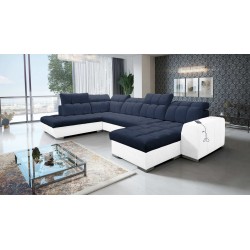 U-förmiges Ecksofa Prisma VI mit Schlaffunktion, USB-Anschluss und Stauraum - Samt | Haustierfreundlich, Terra 79 + Ökoleder