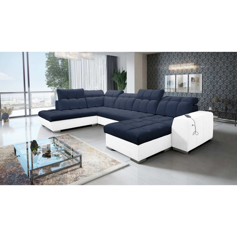 U-förmiges Ecksofa Prisma VI mit Schlaffunktion, USB-Anschluss und Stauraum - Samt | Haustierfreundlich, Terra 79 + Schwarzes Ku U-förmiges Ecksofa Prisma VI mit Schlaffunktion, USB-Anschluss und Stauraum - Samt | Haustierfreundlich, Terra 79 + Schwarzes Ku