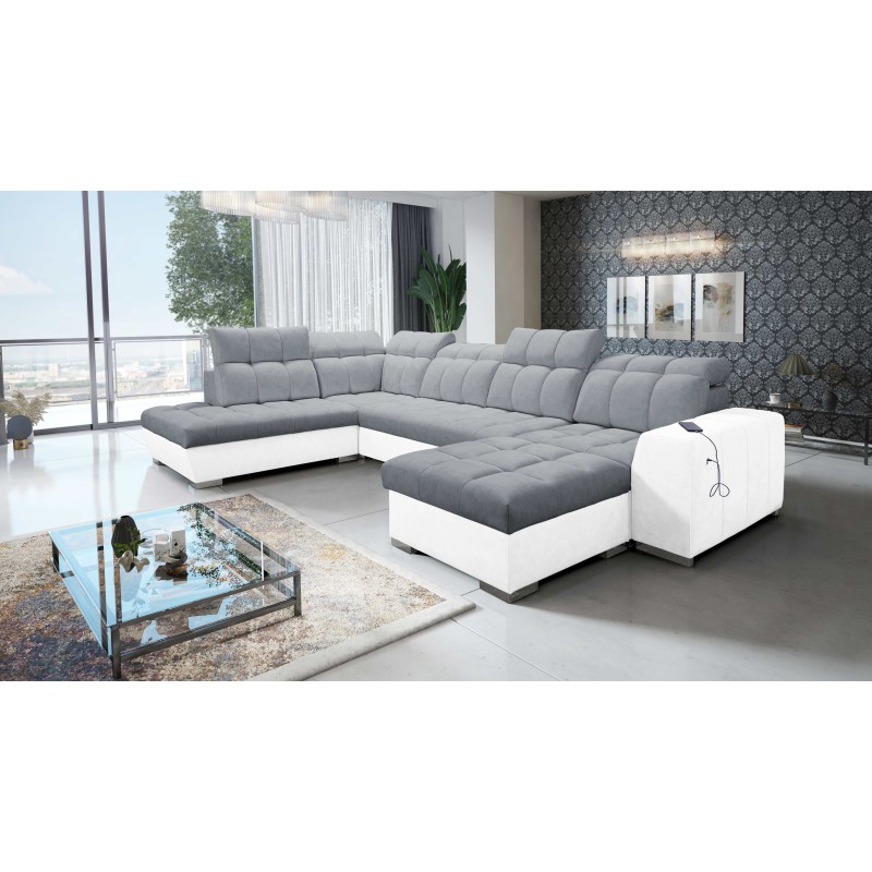 U-förmiges Sofa Prisma VI mit Schlaffunktion, USB-Anschluss und Stauraum - Velvet | Haustierfreundlich, Terra 92 + Kunstleder U-förmiges Sofa Prisma VI mit Schlaffunktion, USB-Anschluss und Stauraum - Velvet | Haustierfreundlich, Terra 92 + Kunstleder