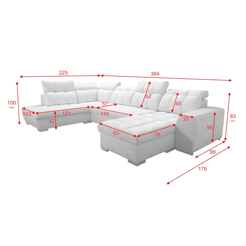 U-förmiges Sofa Prisma VI mit Schlaffunktion, USB-Anschluss und Stauraum - Velvet | Haustierfreundlich, Terra 92 + Kunstleder U-förmiges Sofa Prisma VI mit Schlaffunktion, USB-Anschluss und Stauraum - Velvet | Haustierfreundlich, Terra 92 + Kunstleder