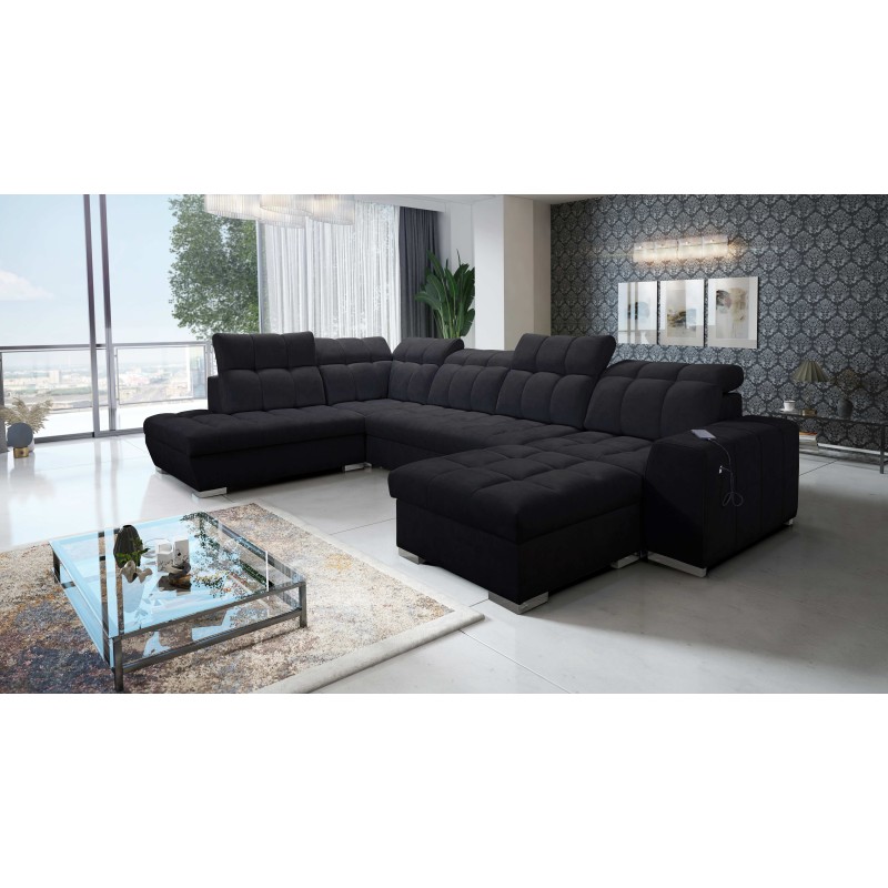 U-förmiges Ecksofa Prisma VI mit Schlaffunktion, USB-Anschluss und Stauraum - Samt | Tierfreundlich, Terra 99 U-förmiges Ecksofa Prisma VI mit Schlaffunktion, USB-Anschluss und Stauraum - Samt | Tierfreundlich, Terra 99