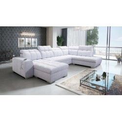 U-shaped corner sofa Prisma VI with sleeping function, USB port, and storage - Velvet | Pet friendly, Terra 80