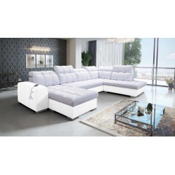 U-förmiges Sofa Prisma VI mit Schlaffunktion, USB-Anschluss und Stauraum - Velvet | Haustierfreundlich, Terra 80 + Kunstleder