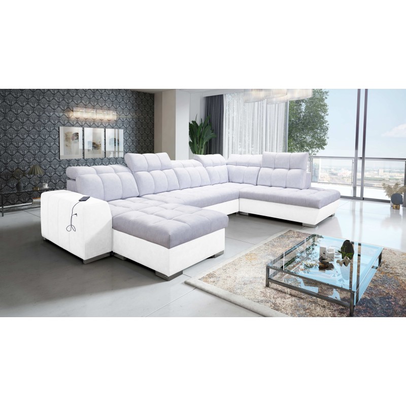 U-förmiges Sofa Prisma VI mit Schlaffunktion, USB-Anschluss und Stauraum - Velvet | Haustierfreundlich, Terra 80 + Kunstleder U-förmiges Sofa Prisma VI mit Schlaffunktion, USB-Anschluss und Stauraum - Velvet | Haustierfreundlich, Terra 80 + Kunstleder