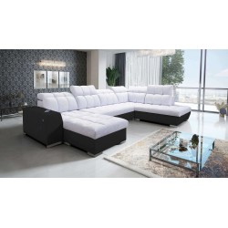 Prisma VI U-shaped sectional sofa with a sleeping function, USB port, and storage - Velvet | Pet-friendly, Terra 80 + Black Eco-