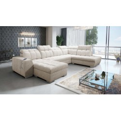 U-förmiges Ecksofa Prisma VI mit Schlaffunktion, USB-Anschluss und Stauraum - Samt | Haustierfreundlich, Terra 13