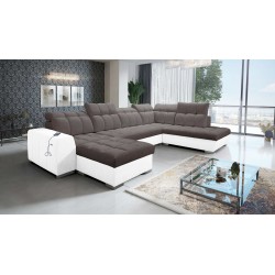 U-förmiges Ecksofa Prisma VI mit Schlaffunktion, USB-Anschluss und Stauraum - Samt | Haustierfreundlich, Terra 26 + Kunstleder