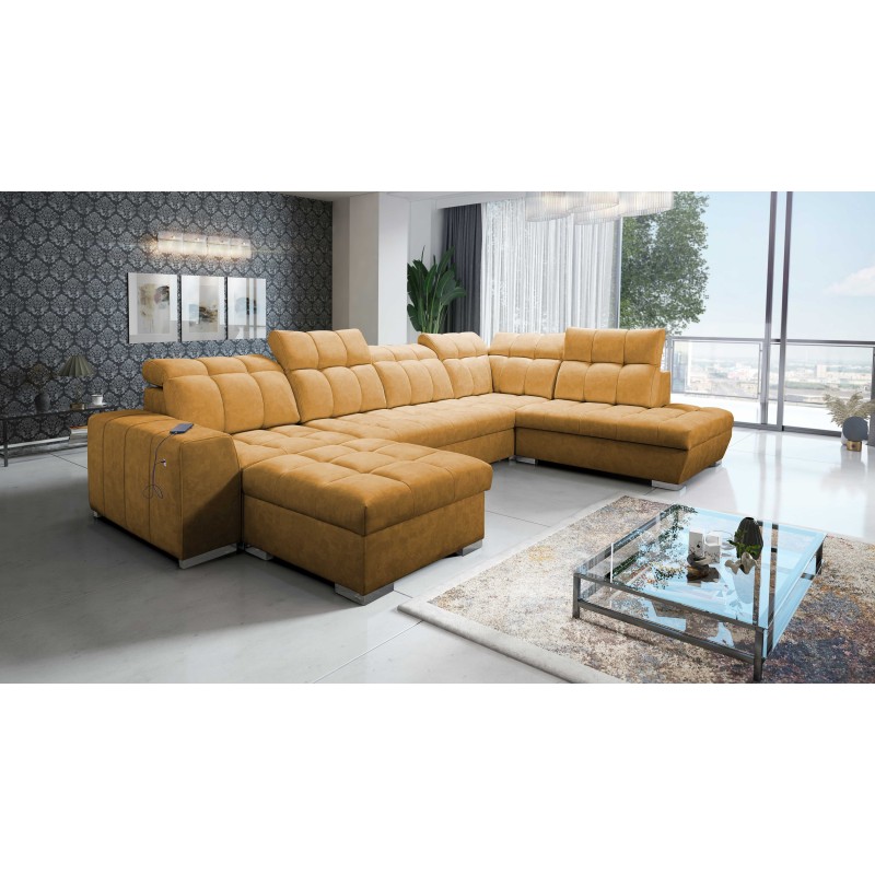 U-förmiges Ecksofa Prisma VI mit Schlaffunktion, USB-Anschluss und Stauraum - Samt | Haustierfreundlich, Terra 48 U-förmiges Ecksofa Prisma VI mit Schlaffunktion, USB-Anschluss und Stauraum - Samt | Haustierfreundlich, Terra 48