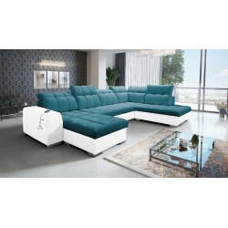 U-förmiges Ecksofa Prisma VI mit Schlaffunktion, USB-Anschluss und Stauraum - Velvet | Haustierfreundlich, Terra 75 + Kunstleder
