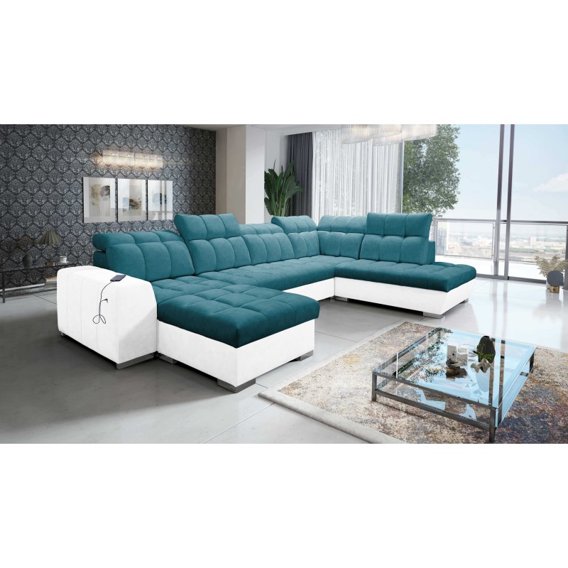 U-förmiges Ecksofa Prisma VI mit Schlaffunktion, USB-Anschluss und Stauraum - Velvet | Haustierfreundlich, Terra 75 + Kunstleder U-förmiges Ecksofa Prisma VI mit Schlaffunktion, USB-Anschluss und Stauraum - Velvet | Haustierfreundlich, Terra 75 + Kunstleder