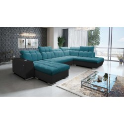 U-förmiges Ecksofa Prisma VI mit Schlaffunktion, USB-Anschluss und Stauraum - Velvet | Haustierfreundlich, Terra 75 + schwarze Ö