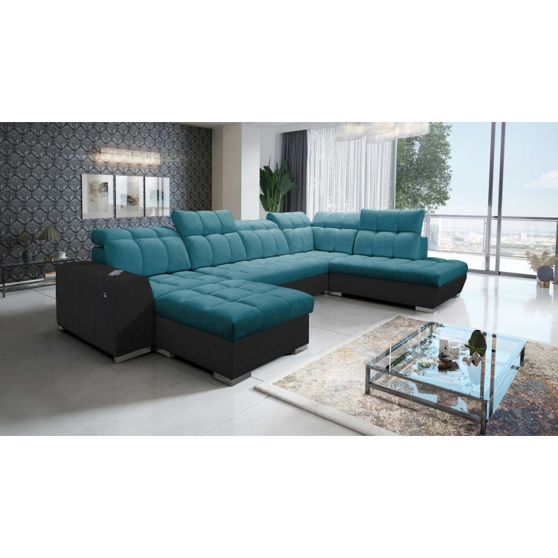 U-förmiges Ecksofa Prisma VI mit Schlaffunktion, USB-Anschluss und Stauraum - Velvet | Haustierfreundlich, Terra 75 + schwarze Ö U-förmiges Ecksofa Prisma VI mit Schlaffunktion, USB-Anschluss und Stauraum - Velvet | Haustierfreundlich, Terra 75 + schwarze Ö