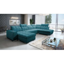 U-shaped corner sofa Prisma VI with a sleeping function, USB port, and storage - Velvet | Pet friendly, Terra 75